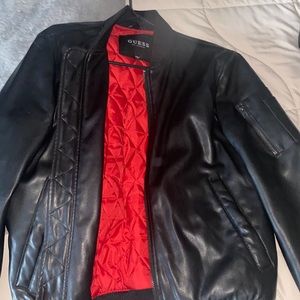 Guess black faux leather bomber jacket